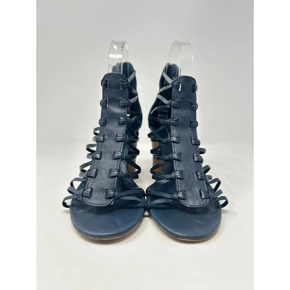 Lauren Ralph Lauren Wedge Alexandrea Gladiator Sandals Shoes 7B Navy‎ Zip Back